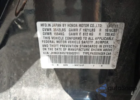 2011 Honda Fit Sport из США, поврежденный, VIN JHMGE8H57BS002011